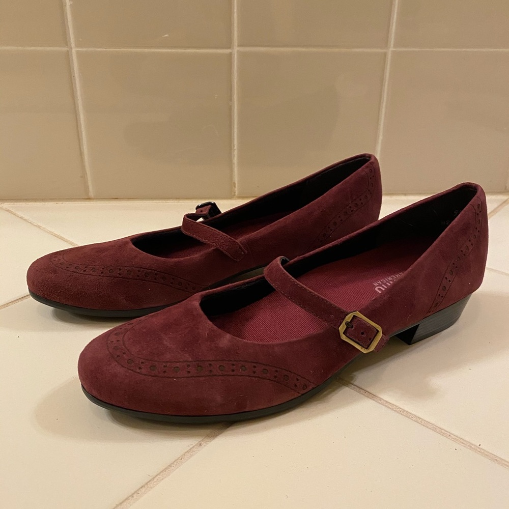 Munro Whitney Mary Janes in Wine Suede